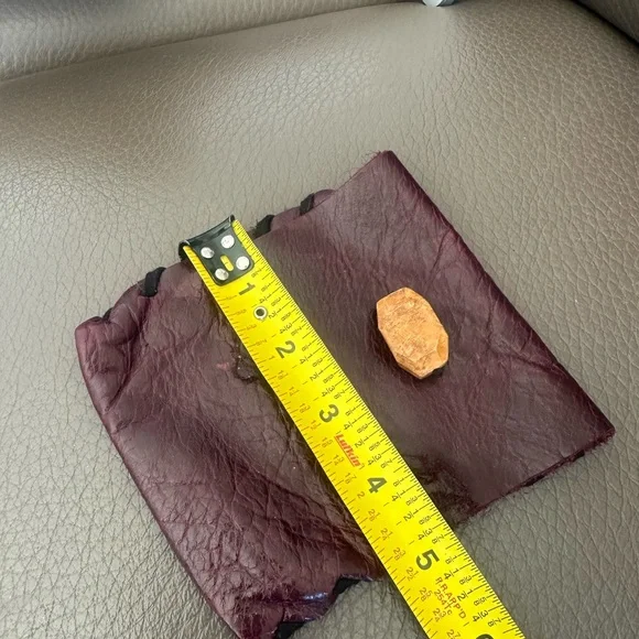 Softest Organic Looking Handcrafted Burgundy Leather Pouch Signed Artist - Picture 6 of 7